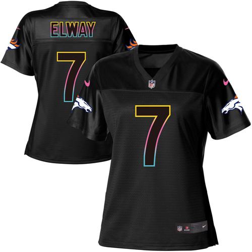 Nike Broncos #7 John Elway Black Women's NFL Fashion Game Jersey - Click Image to Close